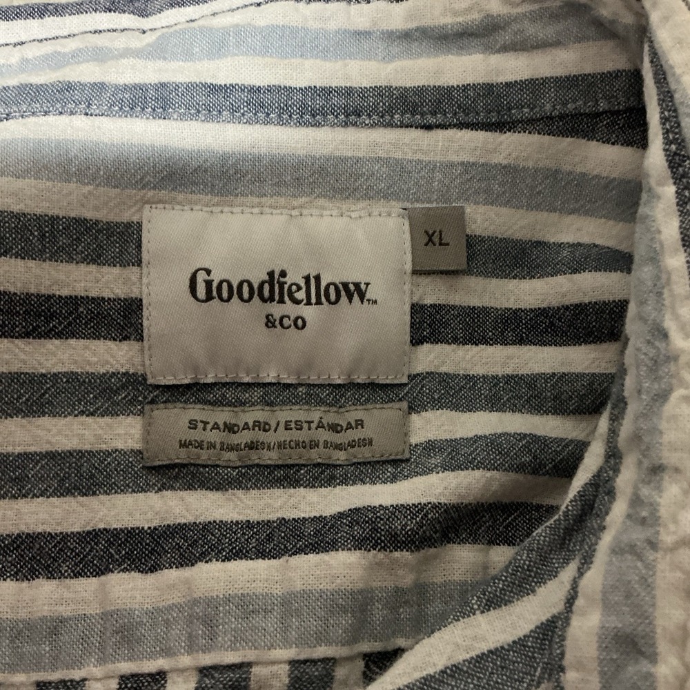 Goodfellow Linen Ticking Stripe Shirt Size XL Mens Preppy Coastal Button Up - Picture 3 of 5